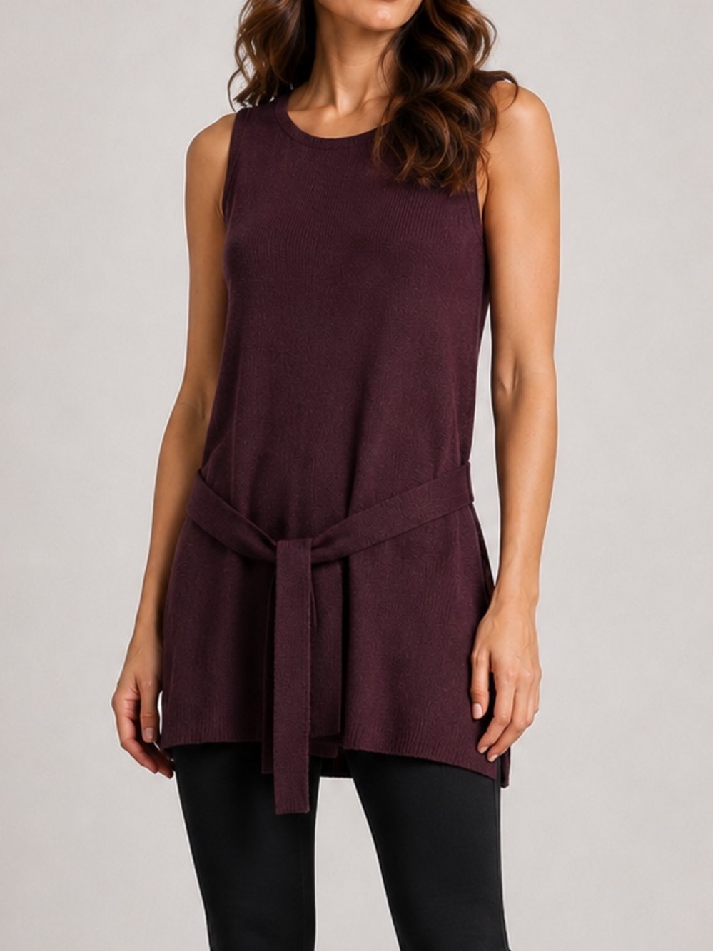NWT Adyson Parker Belted Sweater Tunic Burgundy Wine Red Knit Sleeveless Large